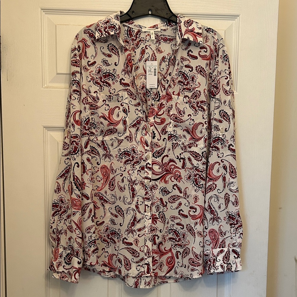 Maurices Red and White Paisley Button-Down Shirt